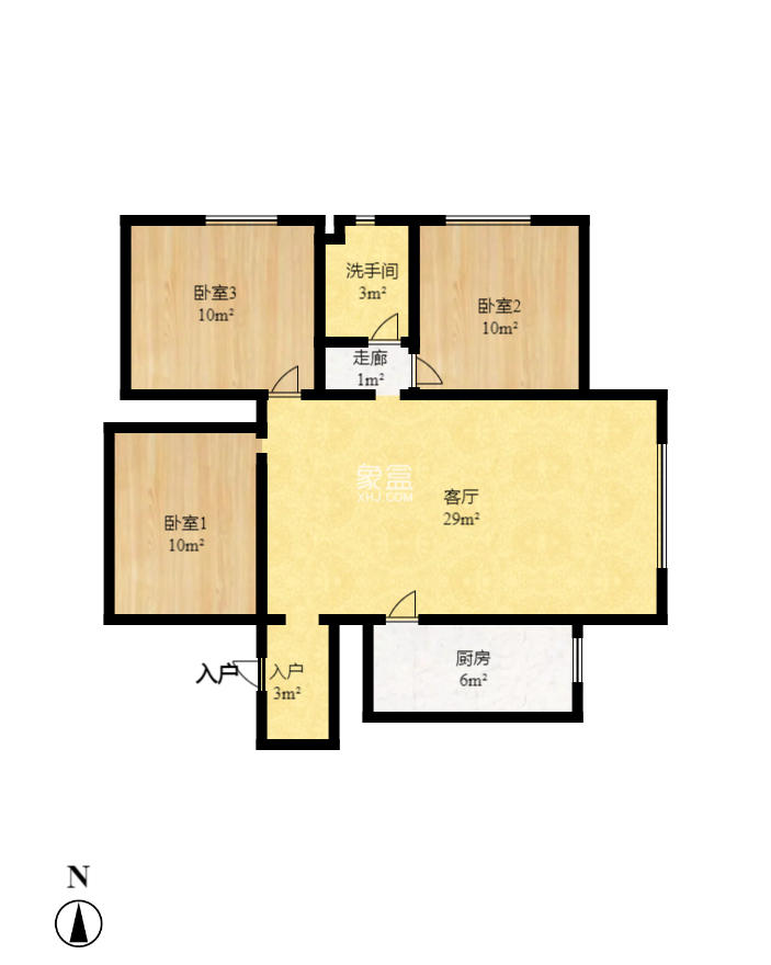 汇都公寓  3室2厅2卫   3300.00元/月户型图
