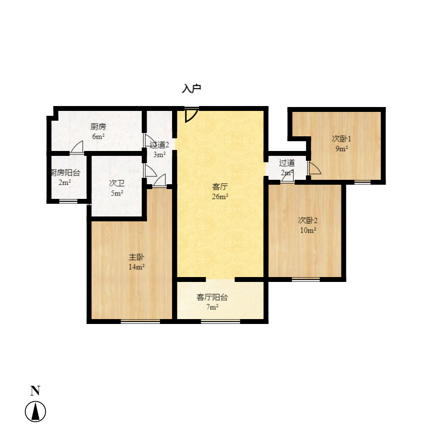 恒大御景湾  3室2厅1卫   3200.00元/月户型图