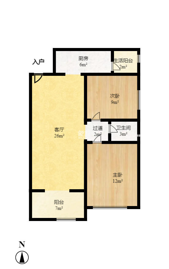 富基世纪公园 3室2厅1卫 1600.00元/月 富基世纪公园 3室2厅1卫 1600.00元/月户型图