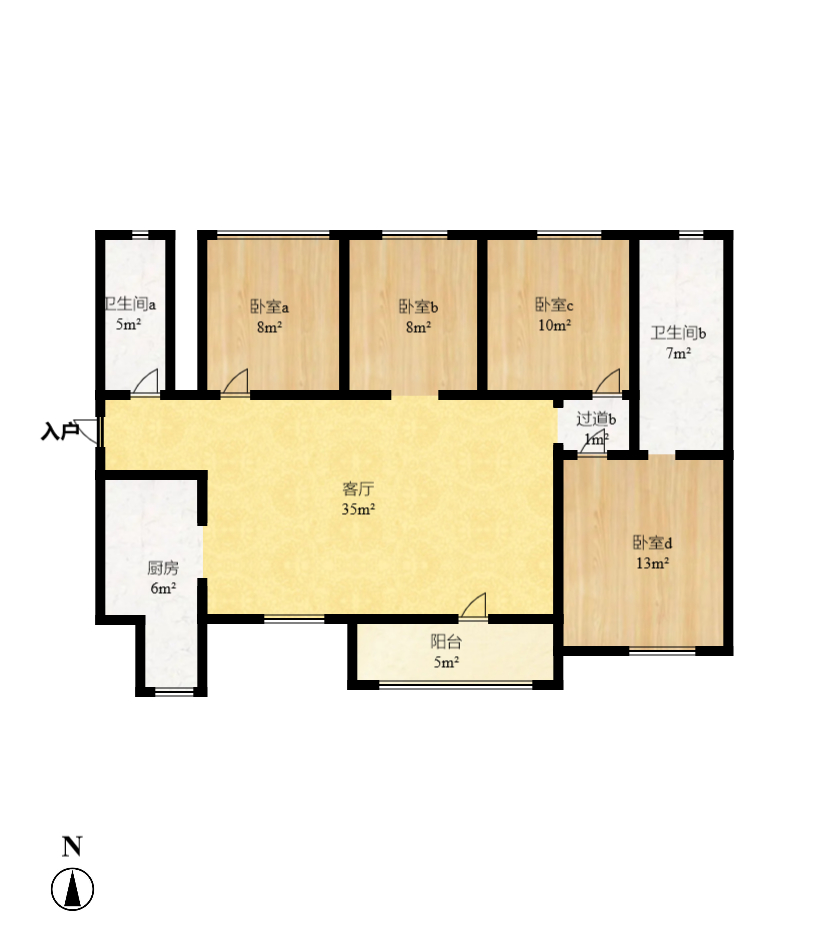 卢浮原著  4室2厅2卫   2400.00元/月户型图
