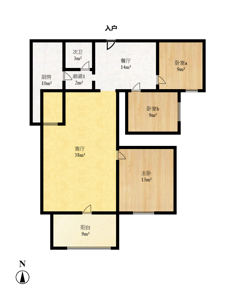 阳明山庄  3室2厅1卫   2200.00元/月户型图