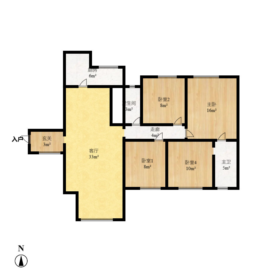 家和院  4室2厅1卫   2400.00元/月户型图