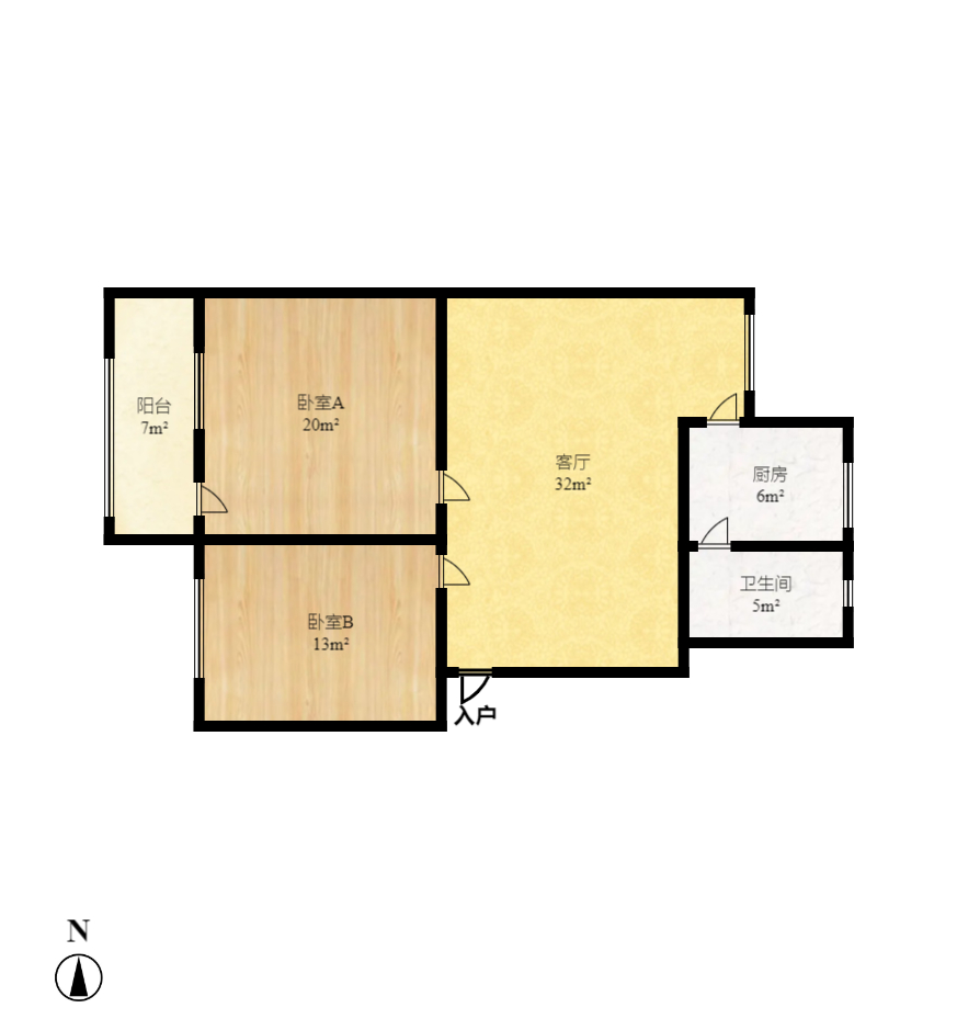 湘计花园  2室1厅1卫   1800.00元/月户型图