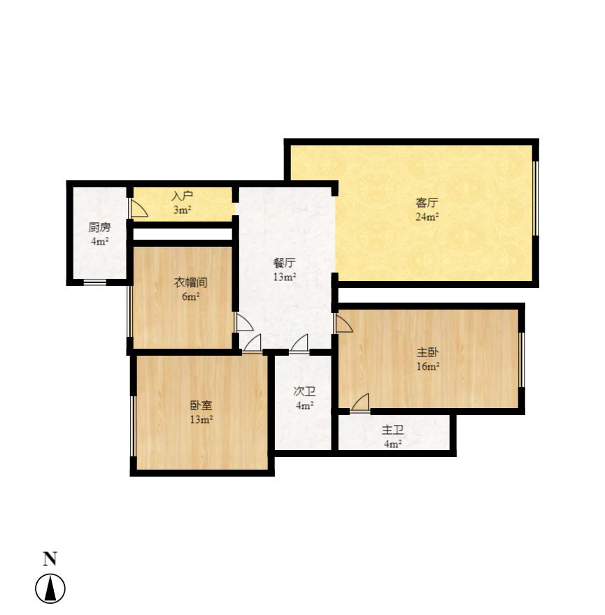 新富城  3室2厅2卫   3200.00元/月户型图