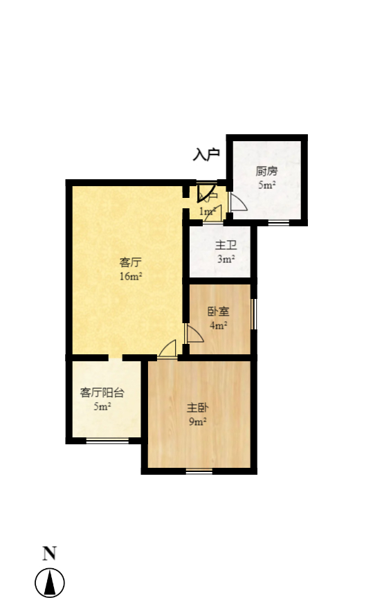 未来现代城  1室1厅1卫   1300.00元/月户型图