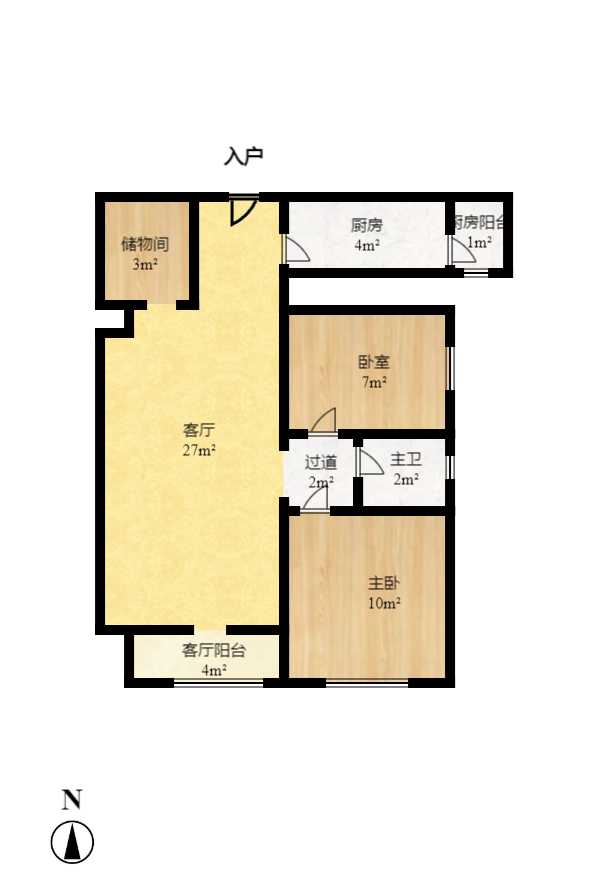 新长海广场  2室2厅2卫   1700.00元/月户型图