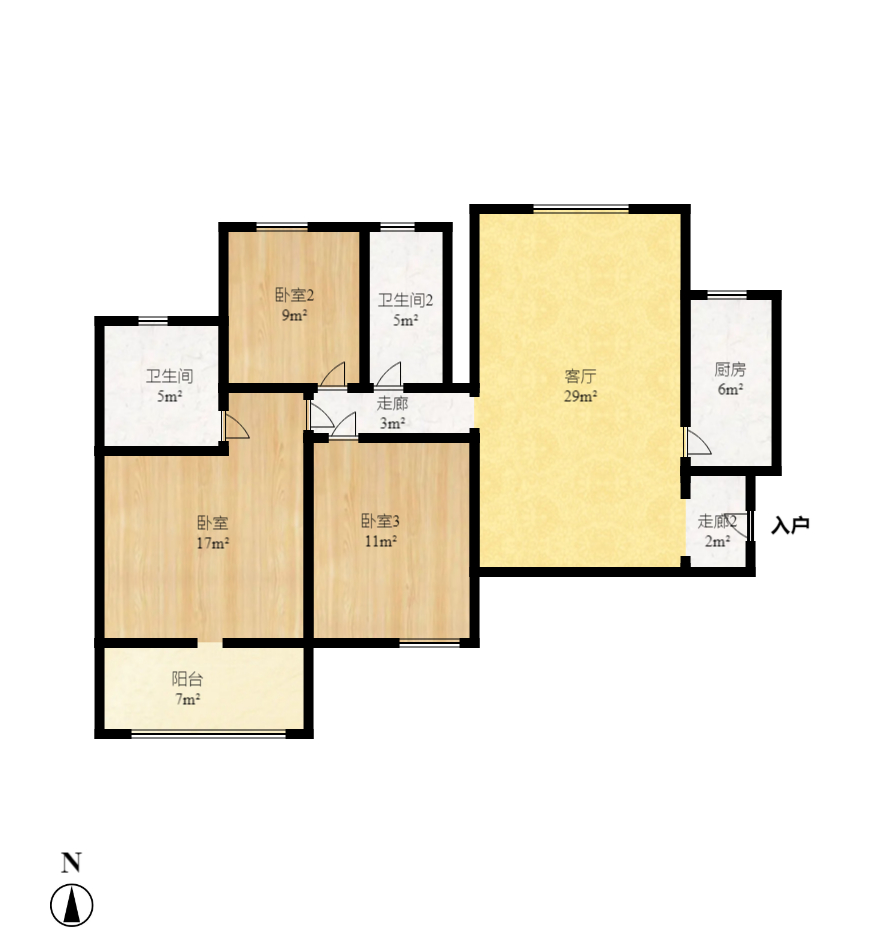 东业苹果社区  3室2厅2卫    78.95万室内图1