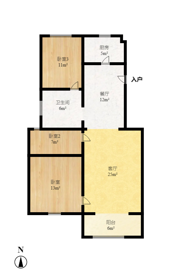 东城名苑  3室2厅1卫   1500.00元/月室内图1