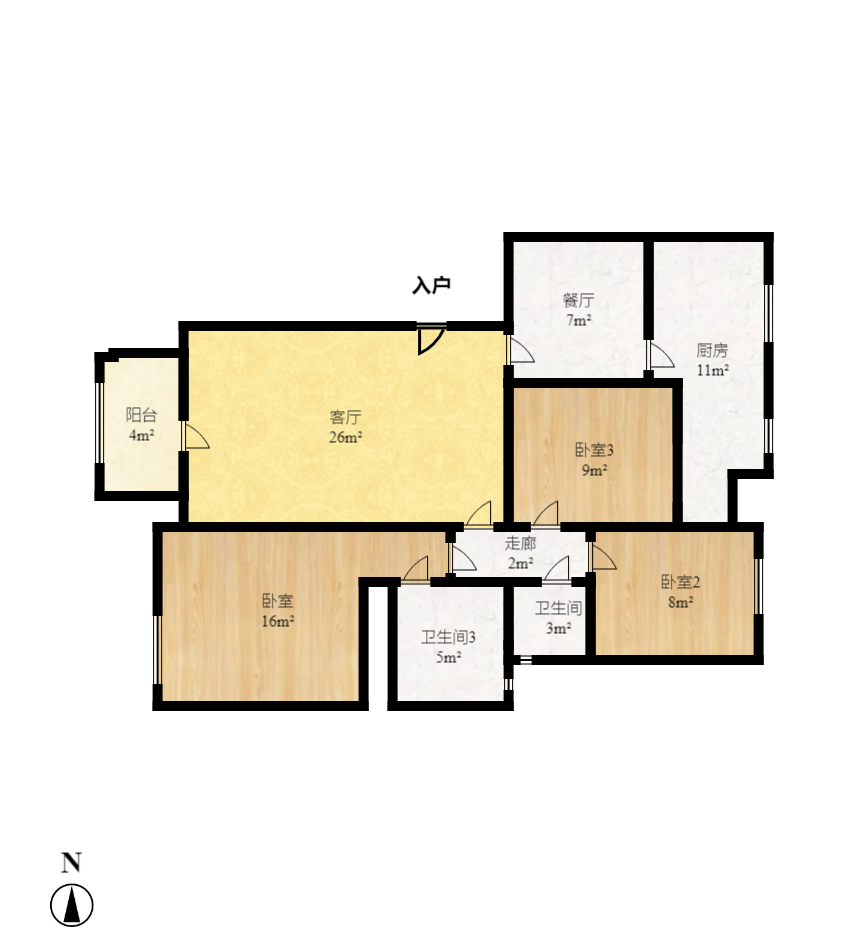 旭辉华庭 3室2厅2卫 1900.0元/月 旭辉华庭 3室2厅2卫 1900.0元/月户型图