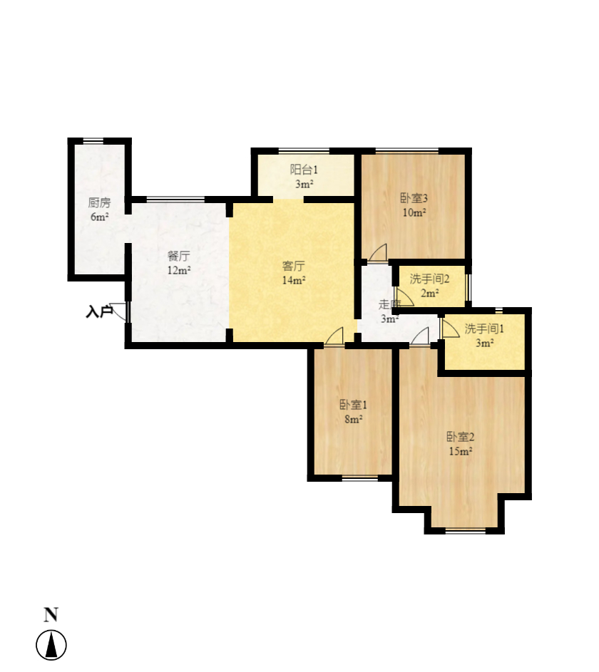 城南故事家园  3室2厅2卫    2400.0元/月户型图