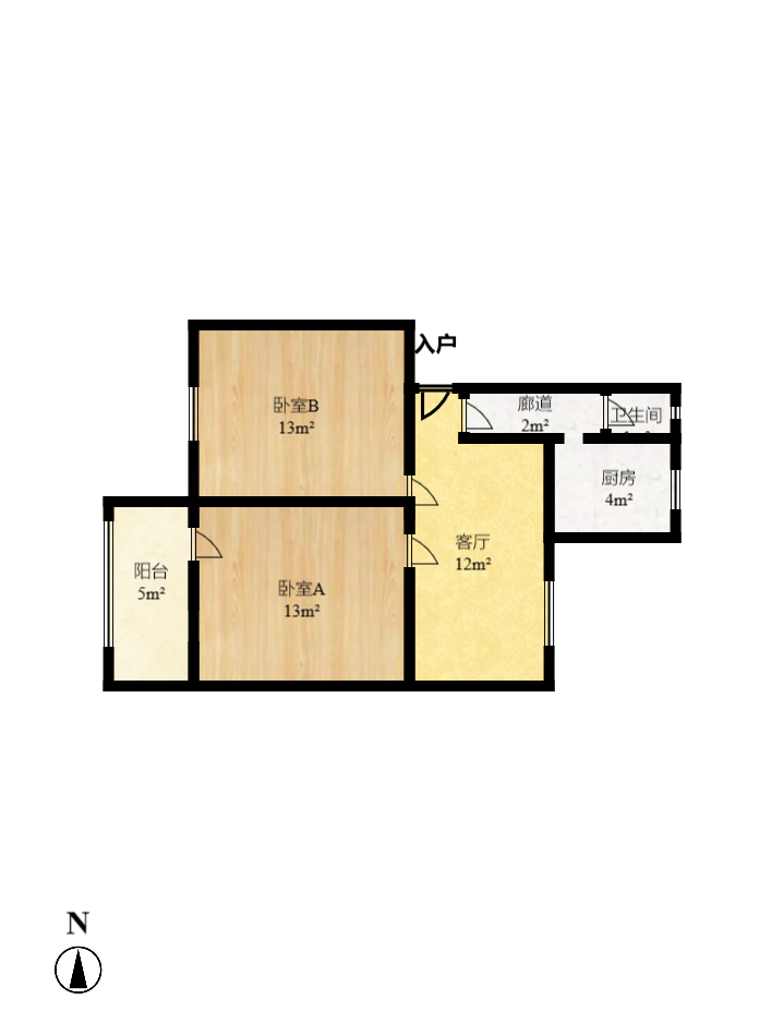 水泵厂宿舍  2室2厅1卫    2000.0元/月户型图