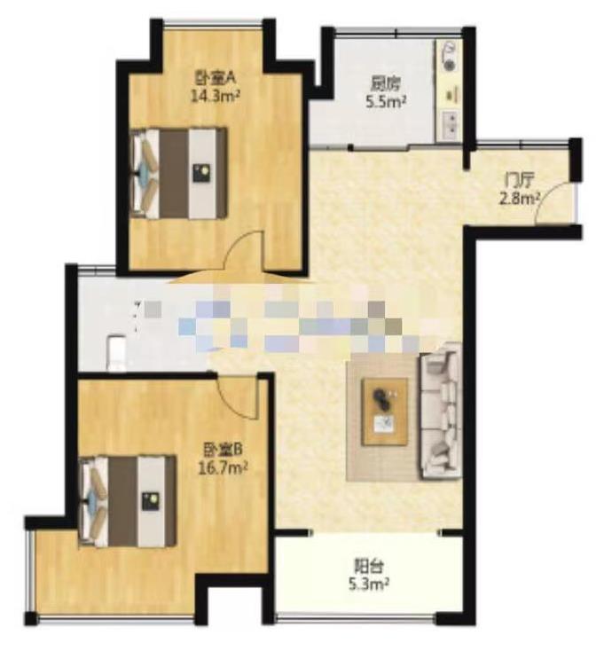 美的城二期 2室2厅1卫 46.0万 美的城二期 2室2厅1卫 46.0万室内图