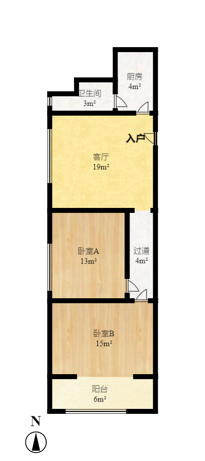 匯龍公寓  3室1廳1衛(wèi)    1400.0元/月戶型圖