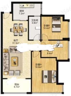 望江景楼 3室2厅1卫 51.8万 望江景楼 3室2厅1卫 51.8万室内图