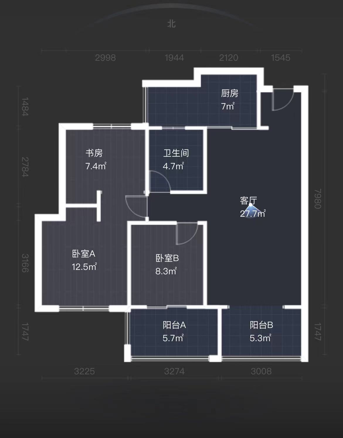 滨江花园  3室2厅1卫   50.00万客厅