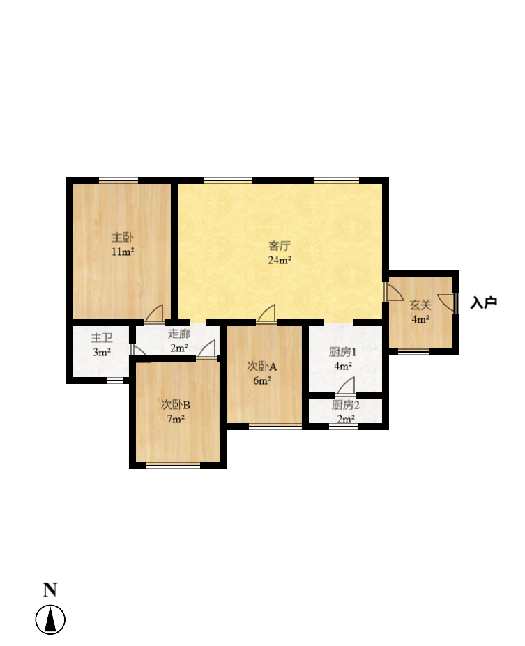 华润凤凰城一期  3室2厅1卫    1600.0元/月户型图