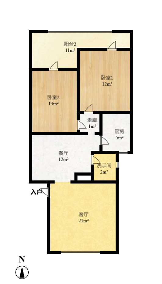 锦泰家园（锦泰商务大厦）  2室2厅1卫    1800.0元/月户型图