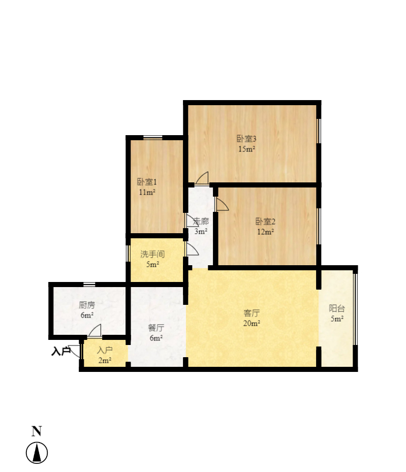 江河双水湾  3室1厅1卫    2600.0元/月户型图
