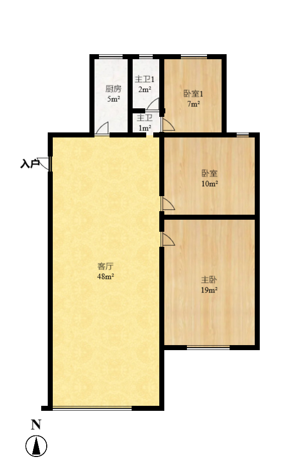 长沙市化工医药行业管理办公室宿舍  3室2厅1卫   2400.00元/月户型图