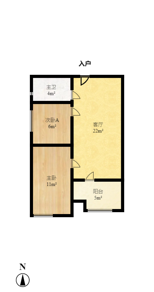 中海新城熙岸（中信新城五期）  2室1厅1卫   1200.00元/月户型图