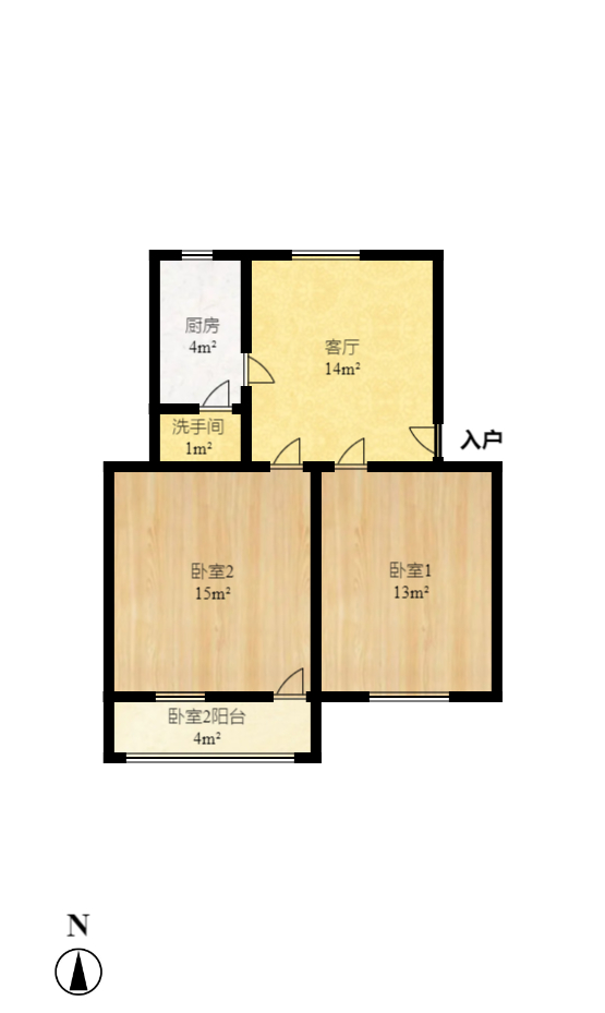 华中印刷厂宿舍  2室1厅1卫   1100.00元/月户型图