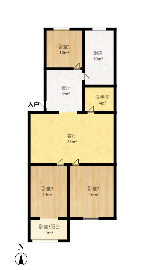 泰时花园  3室2厅2卫   2500.00元/月户型图