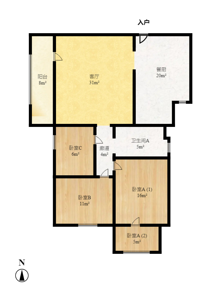天心华庭 1室1厅1卫 2600.0元/月 天心华庭 1室1厅1卫 2600.0元/月户型图