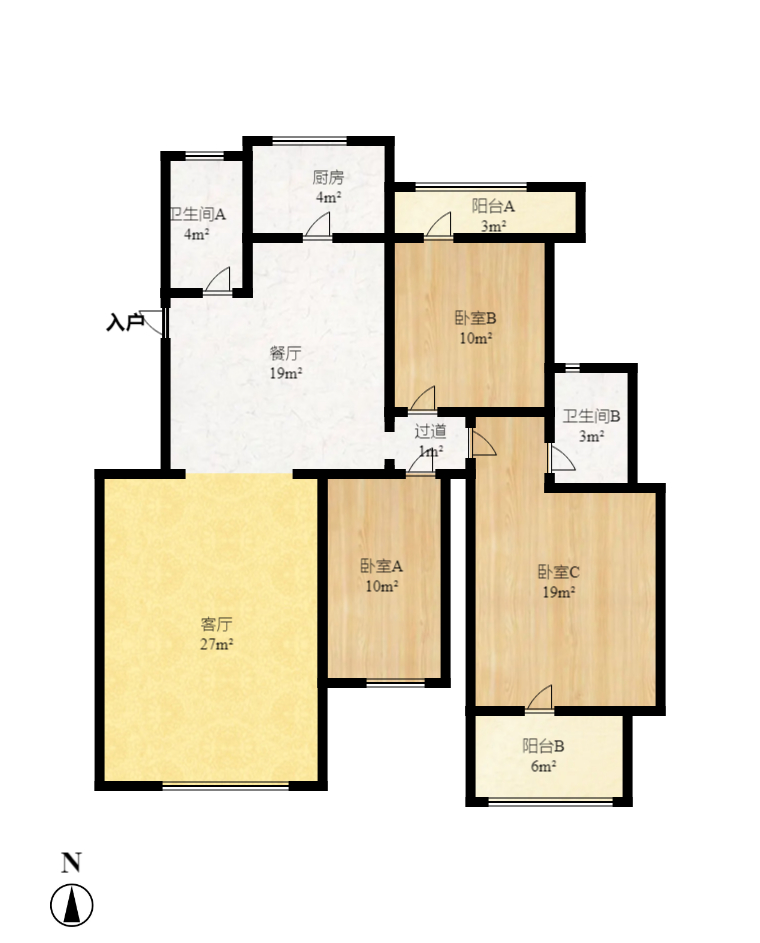 四季美景一、二期 3室2厅2卫 2400.0元/月 四季美景一、二期 3室2厅2卫 2400.0元/月户型图