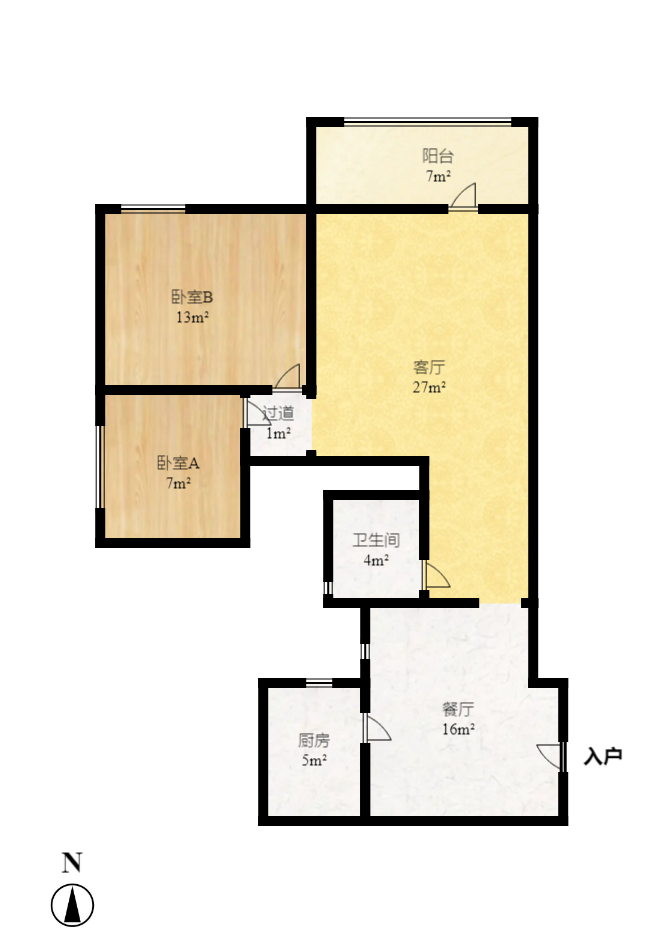 左岸春天  2室2厅1卫   2200.00元/月户型图