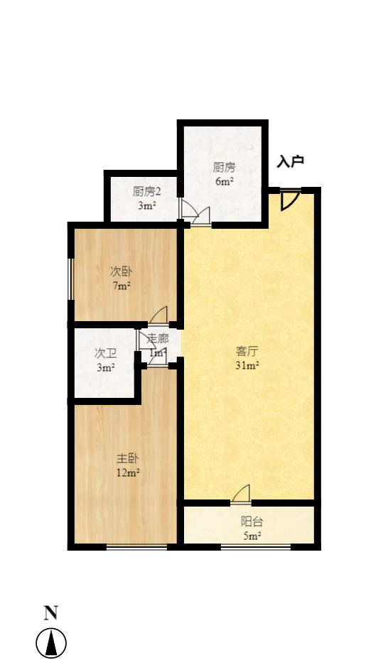 恒大翡翠华庭  2室1厅1卫   2100.00元/月户型图