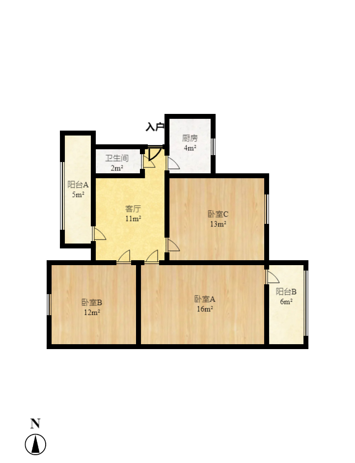 轻苑小区 3室2厅1卫 1600.0元/月 轻苑小区 3室2厅1卫 1600.0元/月户型图