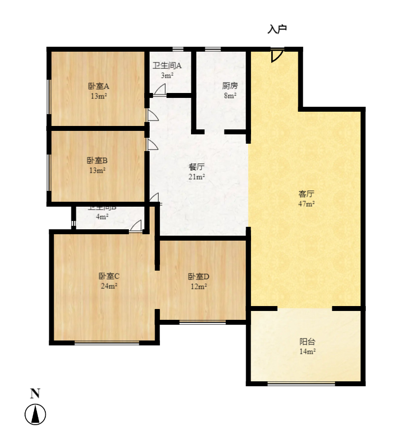王府花园  4室2厅2卫   180.00万室内图1