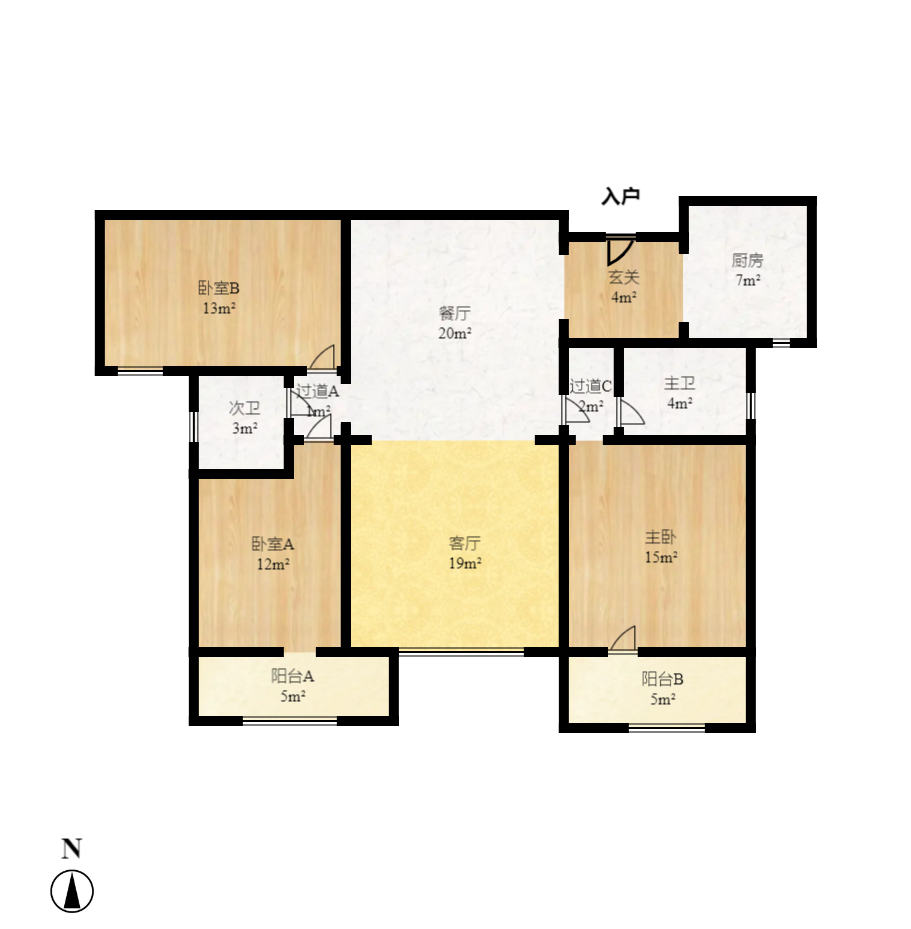 八方小区C区  3室2厅1卫   458.00万室内图1