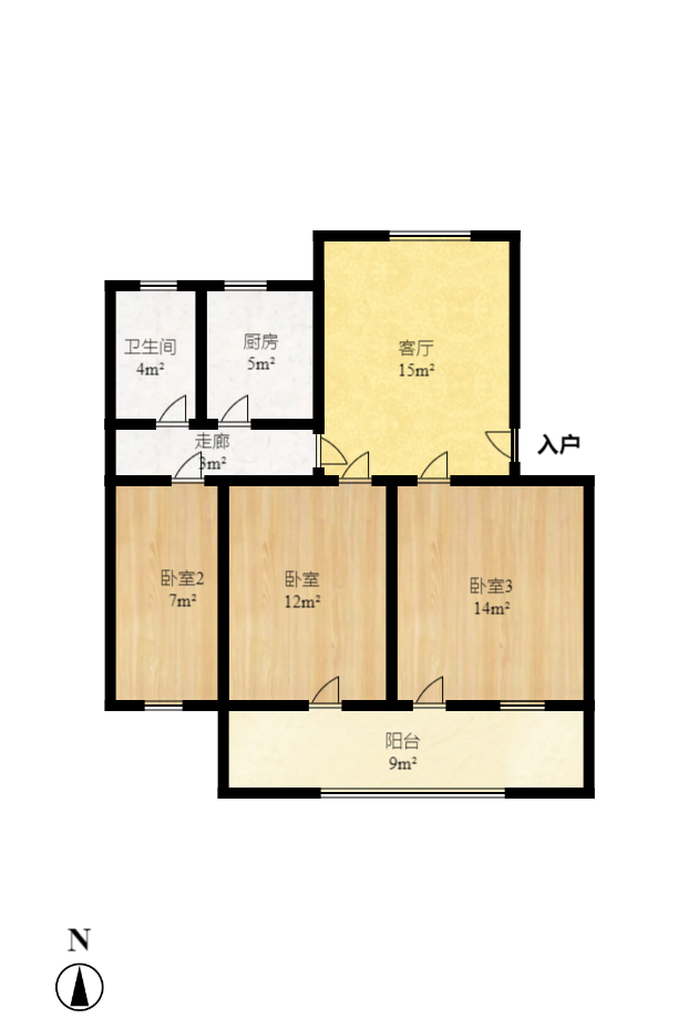 三六一四厂宿舍  3室1厅1卫    36.0万室内图1