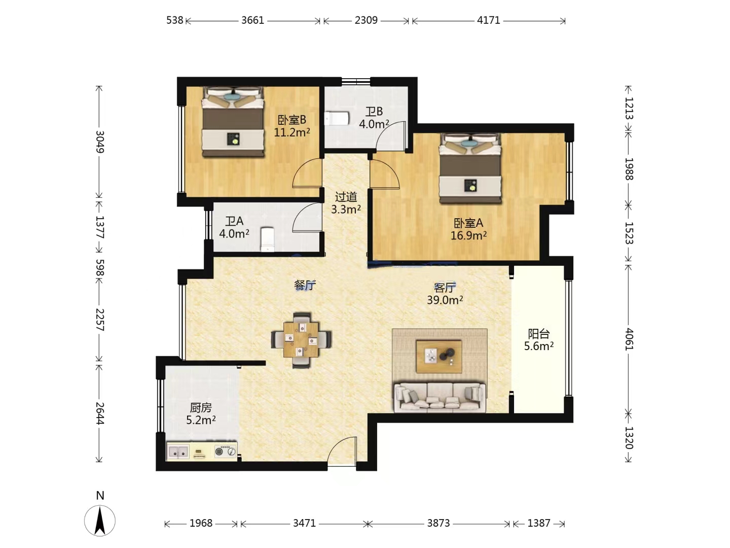 凯风珑城 3室2厅2卫 59.8万 凯风珑城 3室2厅2卫 59.8万室内图