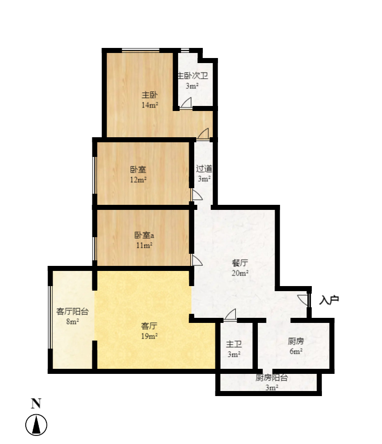 财富港湾（绿领大厦）  3室2厅2卫    100.68万室内图1