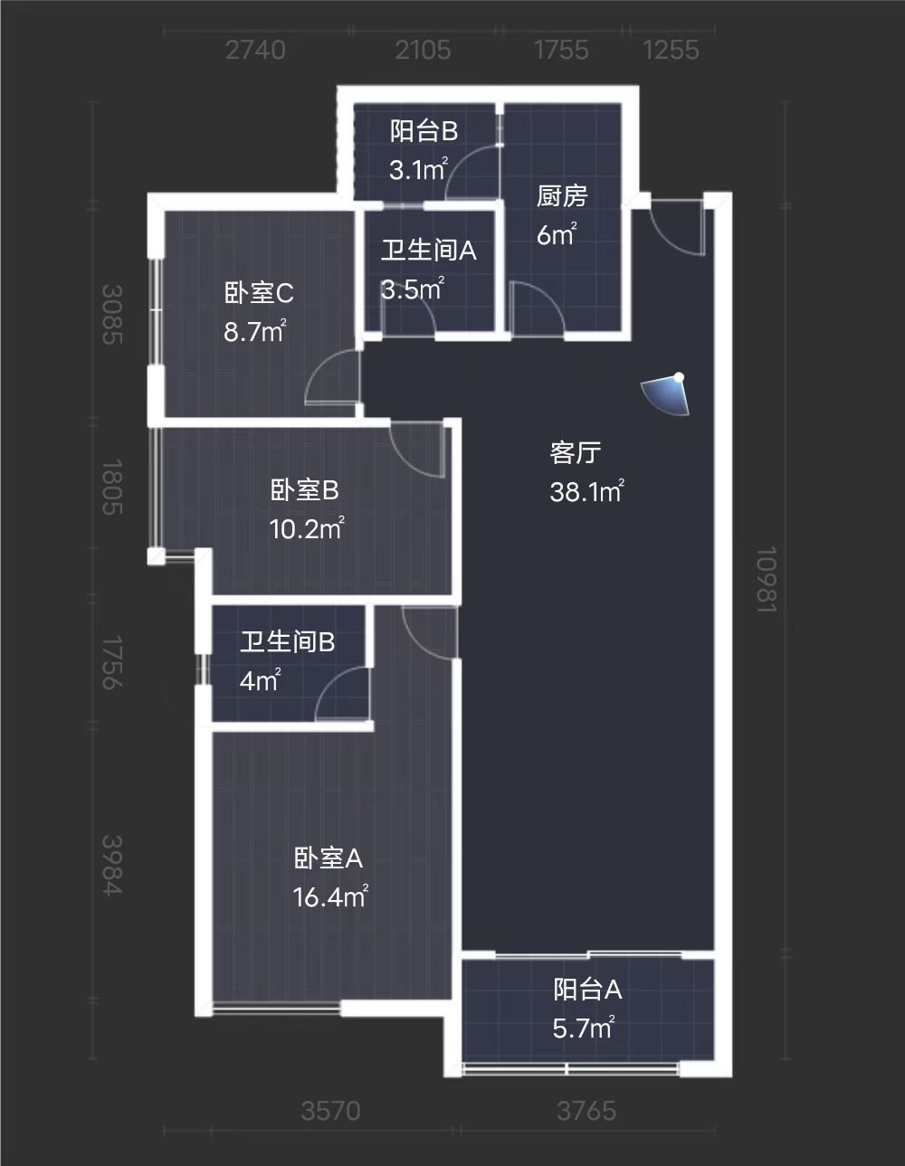 美的城二期 3室2厅2卫 78.0万 美的城二期 3室2厅2卫 78.0万客厅