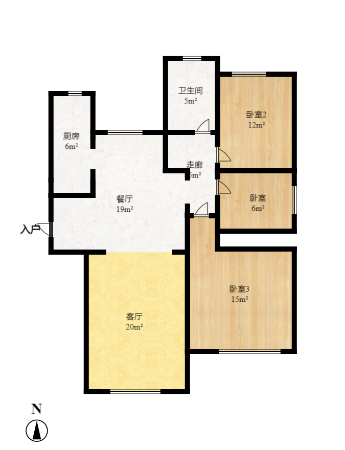 中国铁建国际城一期  3室2厅1卫    1700.0元/月户型图