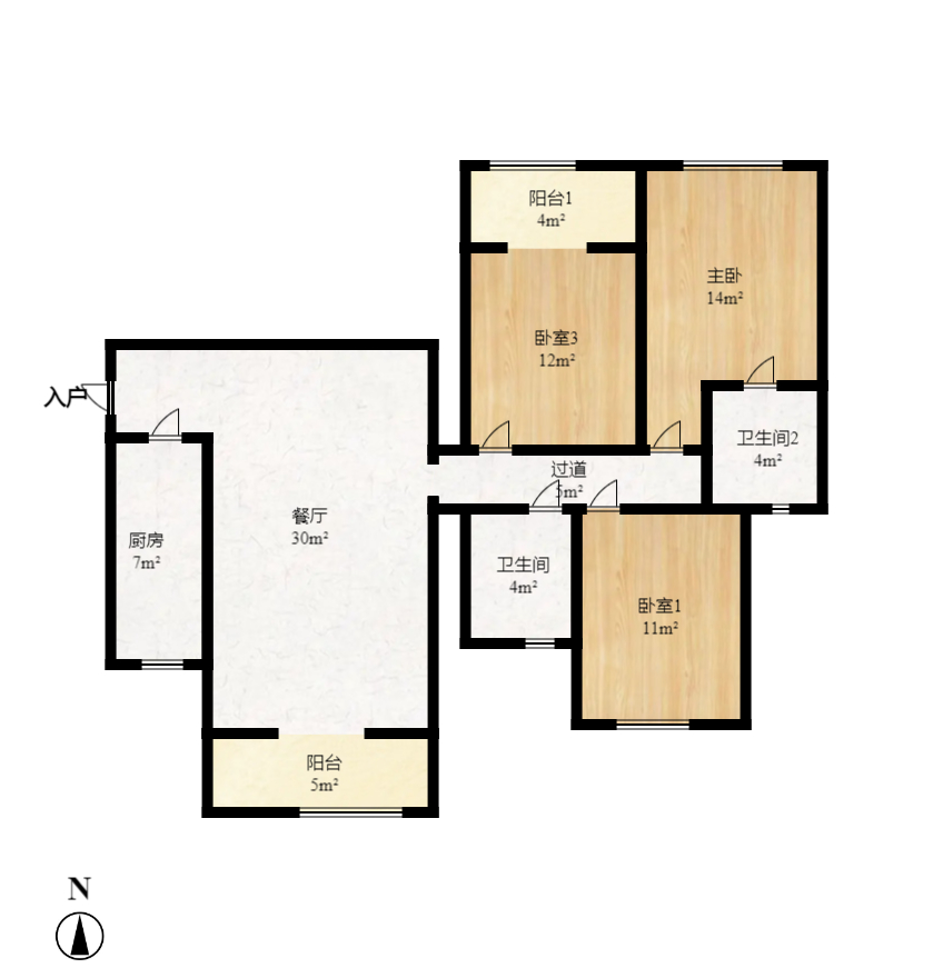 湘江世纪城融江苑 3室1厅1卫 2300.0元/月 湘江世纪城融江苑 3室1厅1卫 2300.0元/月户型图