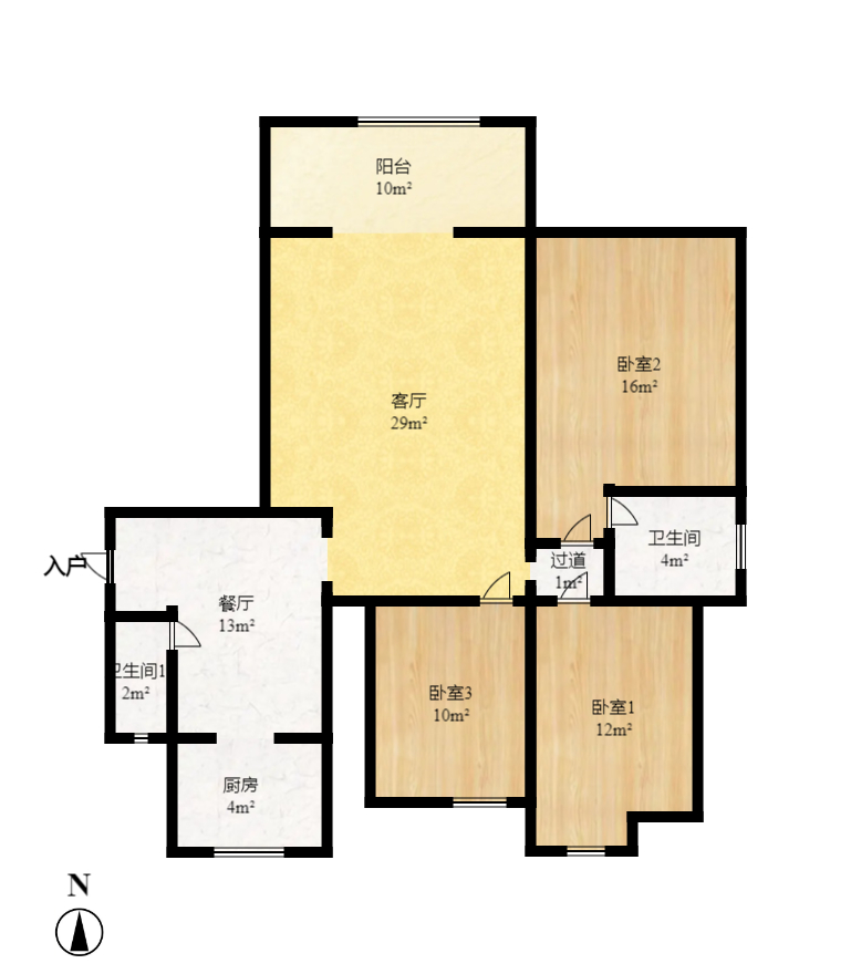 湘江世纪城达江苑  2室2厅2卫   1800.00元/月户型图