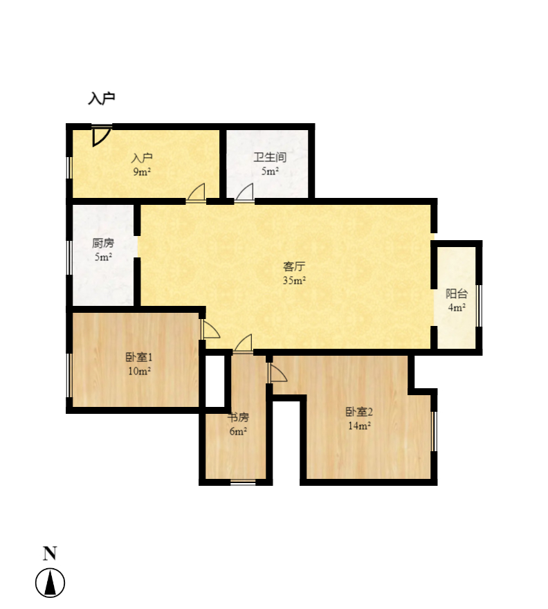 湘江世纪城赏江苑  2室2厅1卫    2000.0元/月户型图