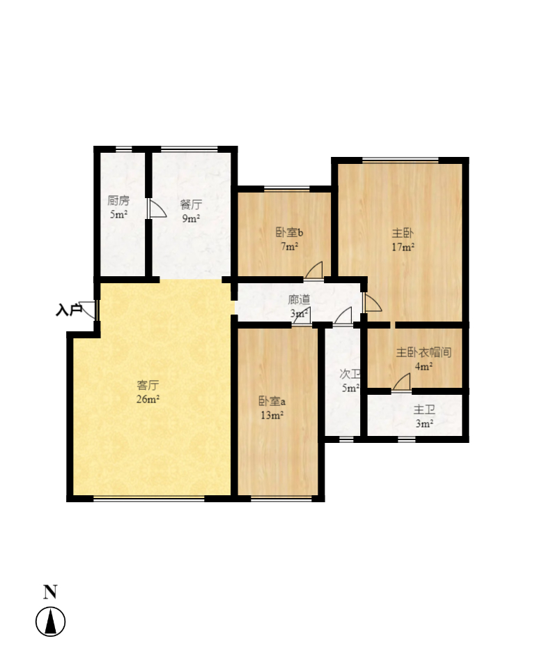 天元涉外景园B区 3室2厅1卫 2700.0元/月 天元涉外景园B区 3室2厅1卫 2700.0元/月户型图