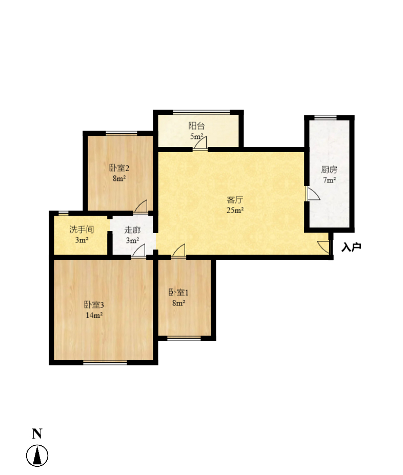 城南故事家园  3室1厅1卫   2400.00元/月户型图