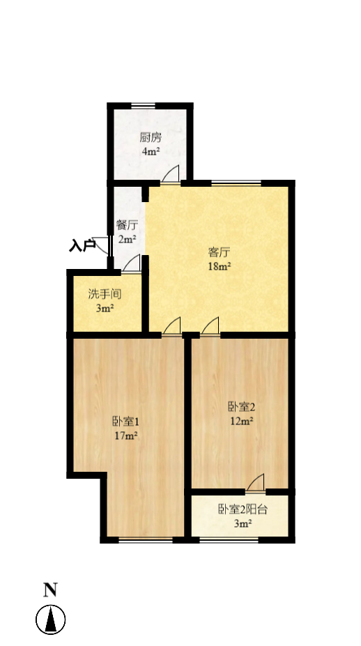国立投资公司宿舍  2室1厅1卫   56.00万室内图1