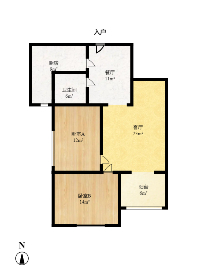 湘府9号  2室2厅1卫   80.00万室内图1