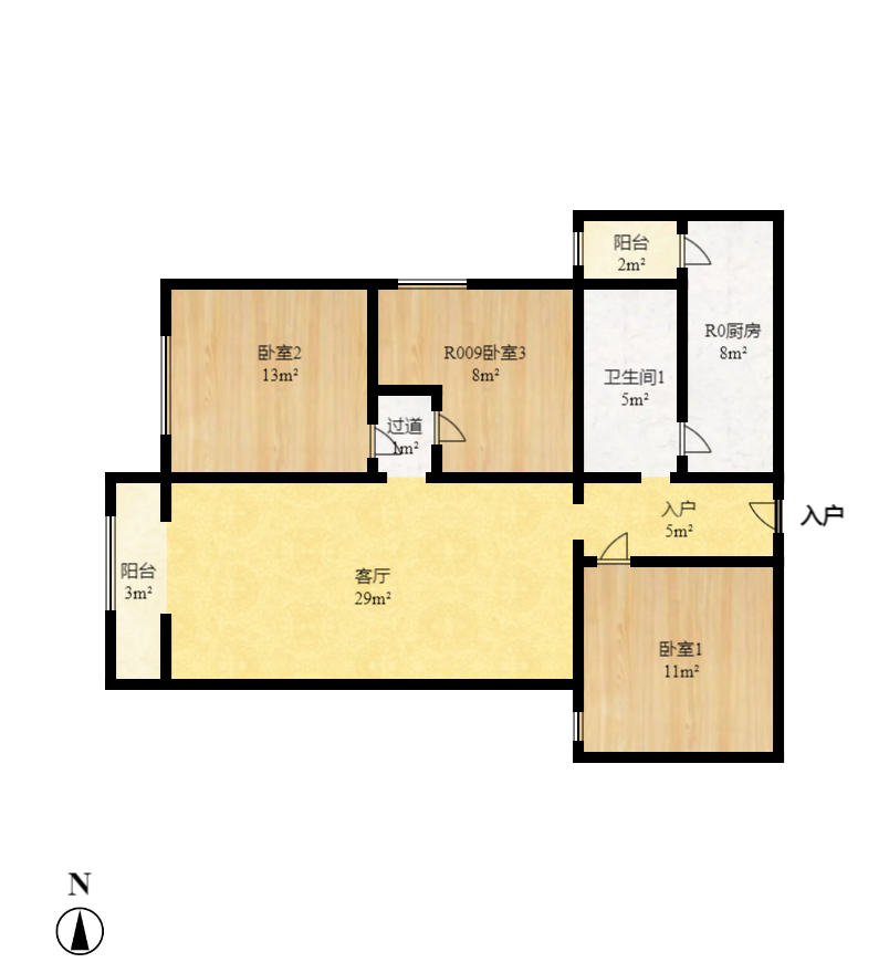 北辰三角洲E4区  3室2厅1卫   165.00万室内图1