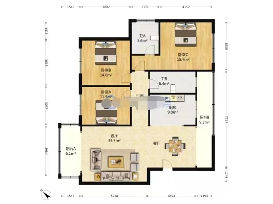 市政华苑 3室2厅2卫 63.0万 市政华苑 3室2厅2卫 63.0万室内图