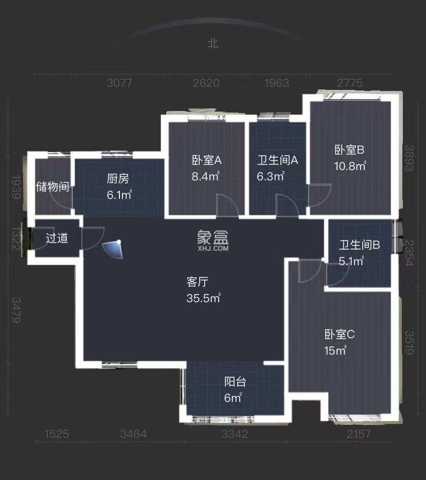 中泰财富湘江  3室2厅2卫    86.0万室内图1