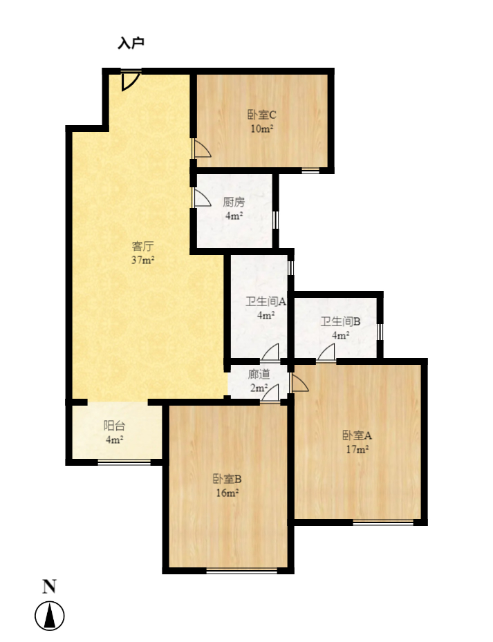 华盛家园  3室2厅2卫   91.00万室内图1