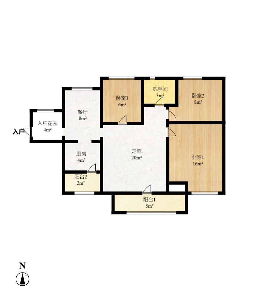 城南故事家园  3室2厅1卫   2000.00元/月户型图